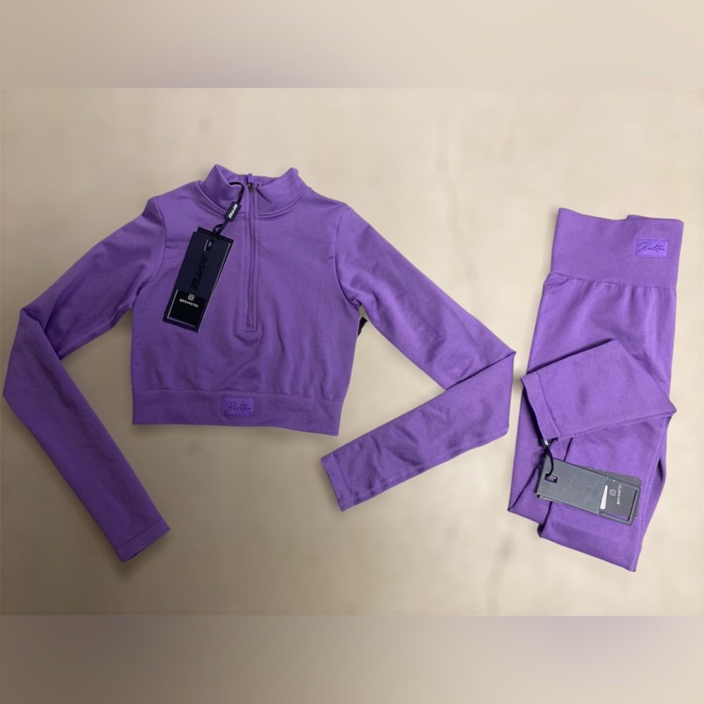 Bo+Tee BT0409 Seamless XXS Top & Leggings Set NWT Batch Purple Workout Gym Yoga